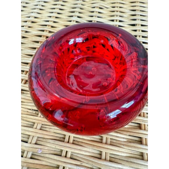 Vintage MCM Red Art Glass Votive Candle Holder Bullicante Bubbles - Picture 10 of 11